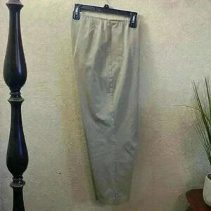 Eileen Fisher Khaki Crop Straight Leg Flat Front Pants Side Zip Size Large   Ele